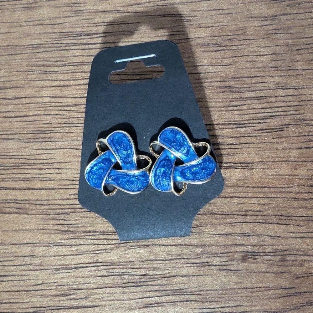 Chic Fashion Blue and Gold Knot Earrings - Picture 2 of 2